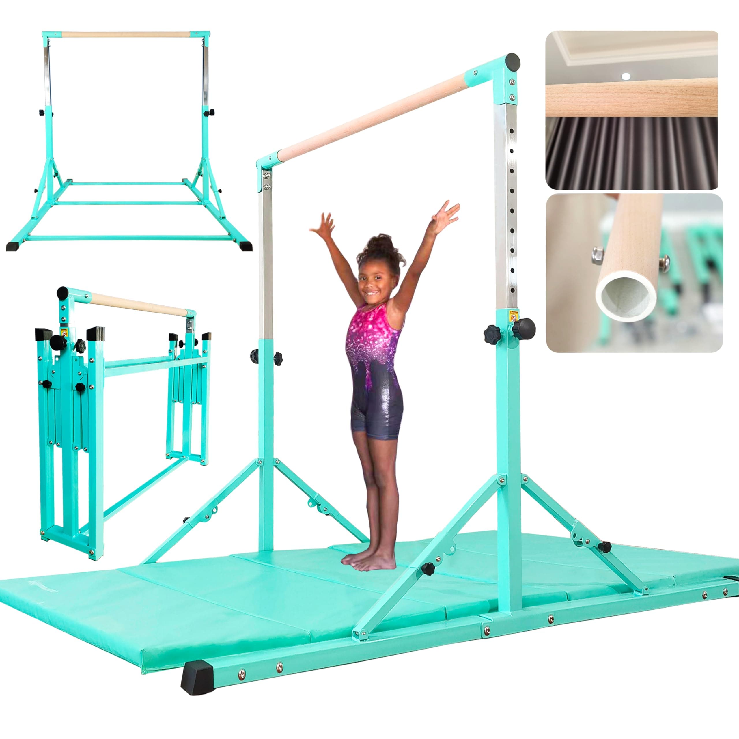 PreGymnastic Foldable Gymnastics Bar, 6FT Gymnastic Horizontal Bars, Folding Training Bar for Kids and Teenagers 3-18, Weight Limit 500 LB, Adjustable kip Bar,Children Home Gym Equipment Indoor