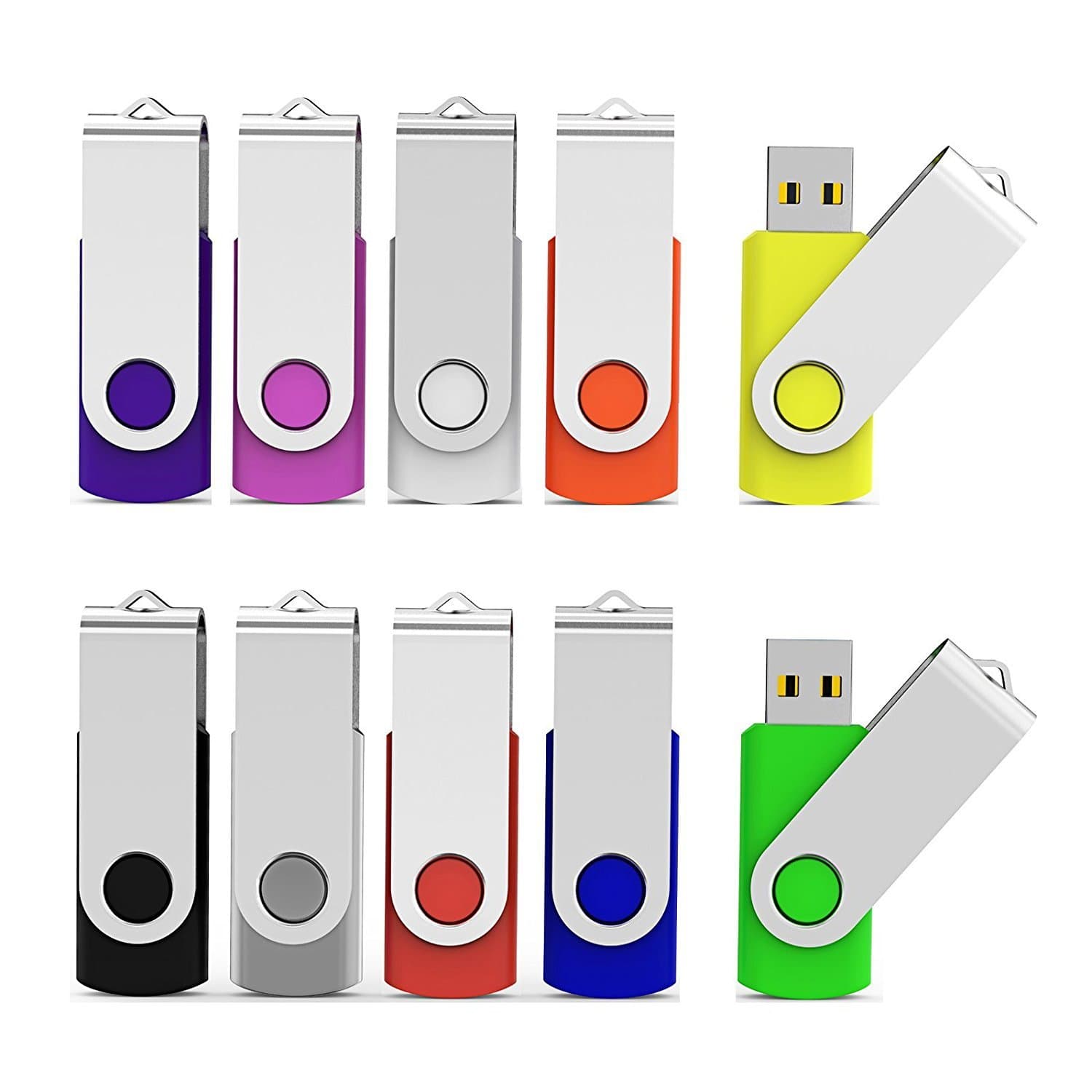 - Aiibe 10 Pieces 32GB USB Flash Drive 10 Pack USB 2.0 Memory Stick Thumbdrives (Mix Colors : Black Blue Red Green Orange White Yellow Pink Purple Silver)