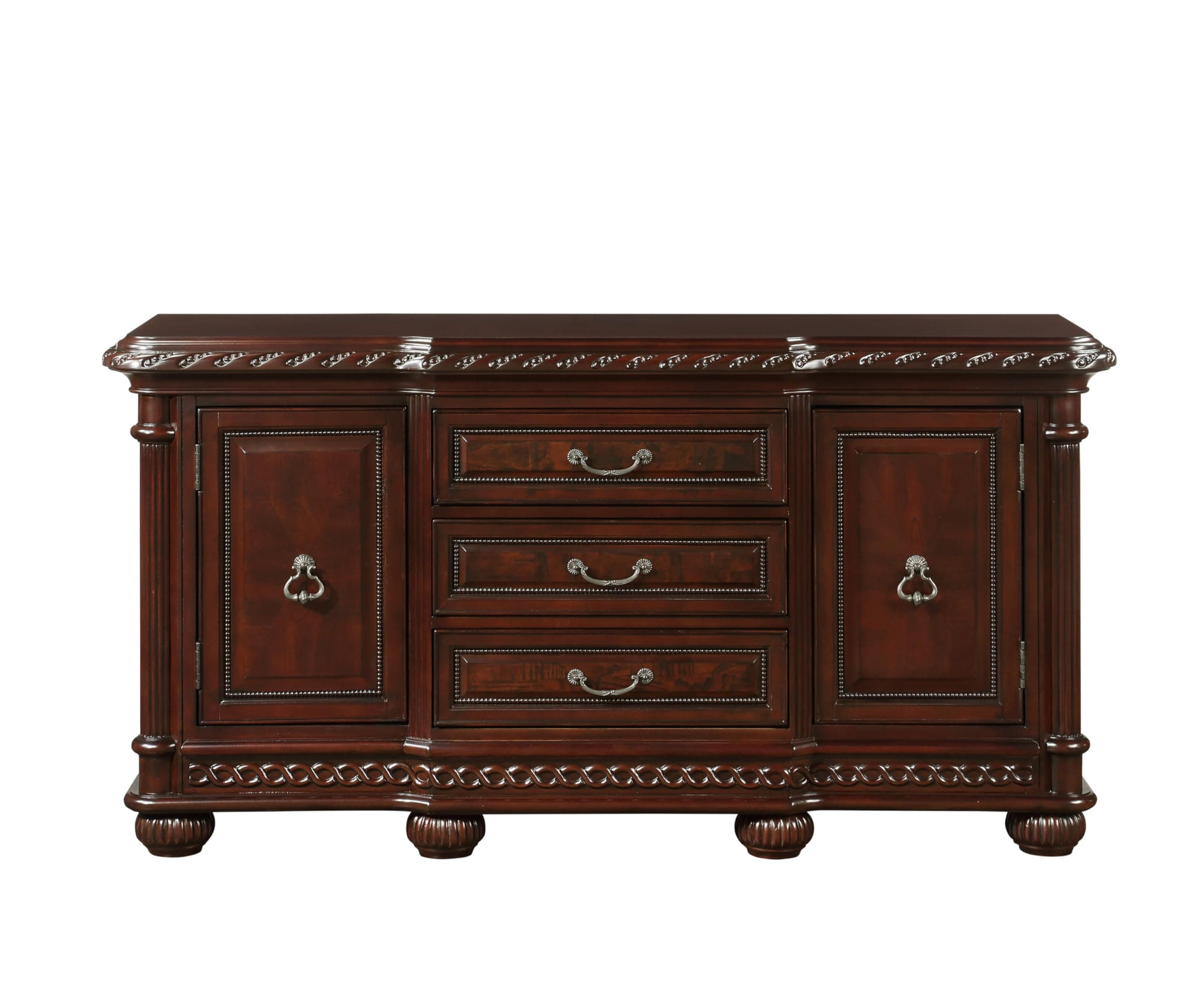 Steve Silver Company 68.5-Inch Antoinette Buffet Table, Console, 2 Storage Cabinets, 3-Drawer Server, Cherry Veneers, Dining Room, 21" D x 69" W x 35" H, Brown