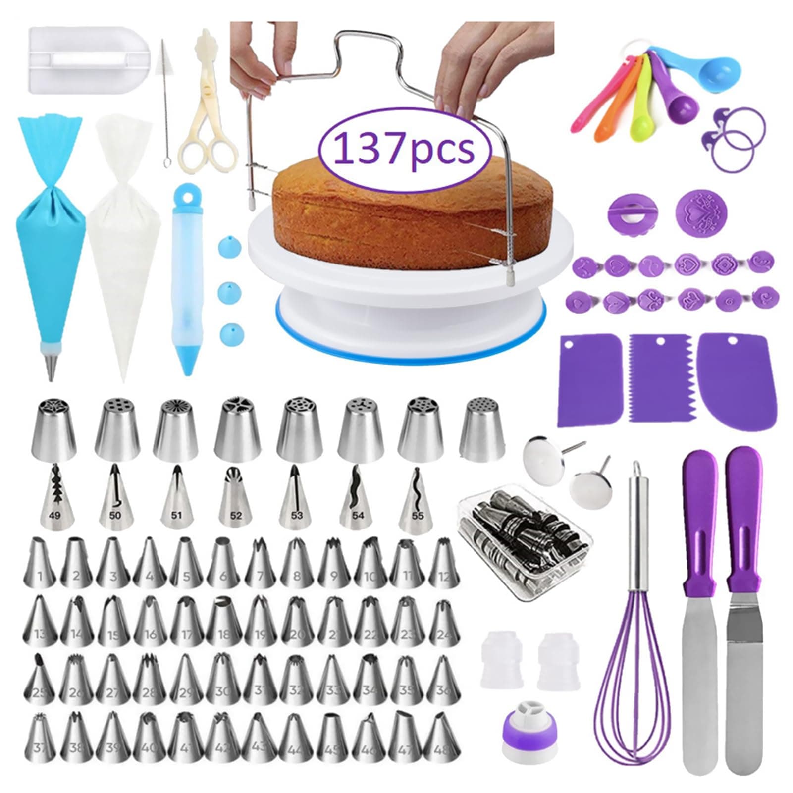 Beauenty Cake Decorating Tools Kit, Cake Baking Tool Set With Stainless Steel Piping Nozzle, Cake Decorating Supplies for Beginners and Professional Masters (137pcs)