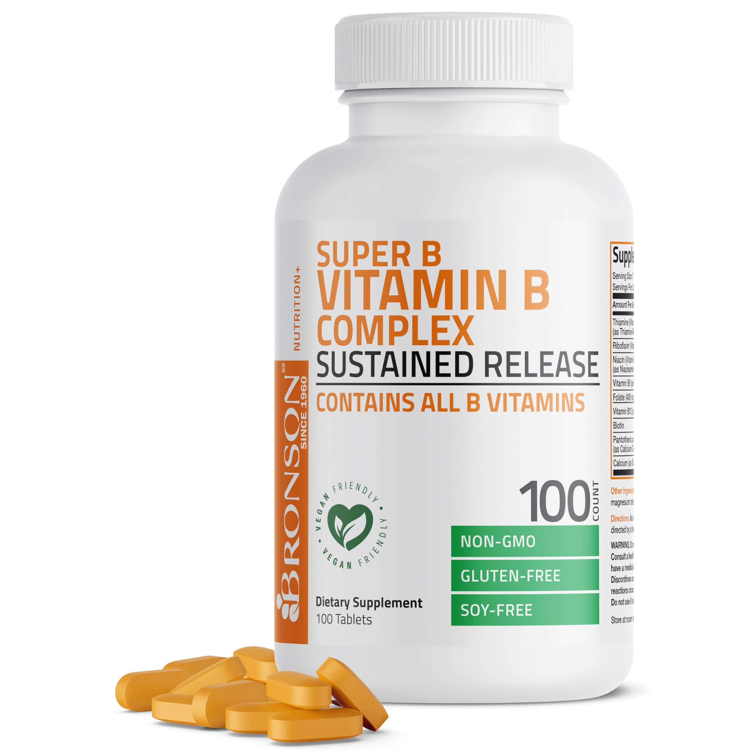 Vitamin B Complex Sustained Slow Release (Vitamin B1, B2, B3, B6, B9 - Folic Acid, B12) Super B Contains All B Vitamins, Non-GMO, 100 Tablets