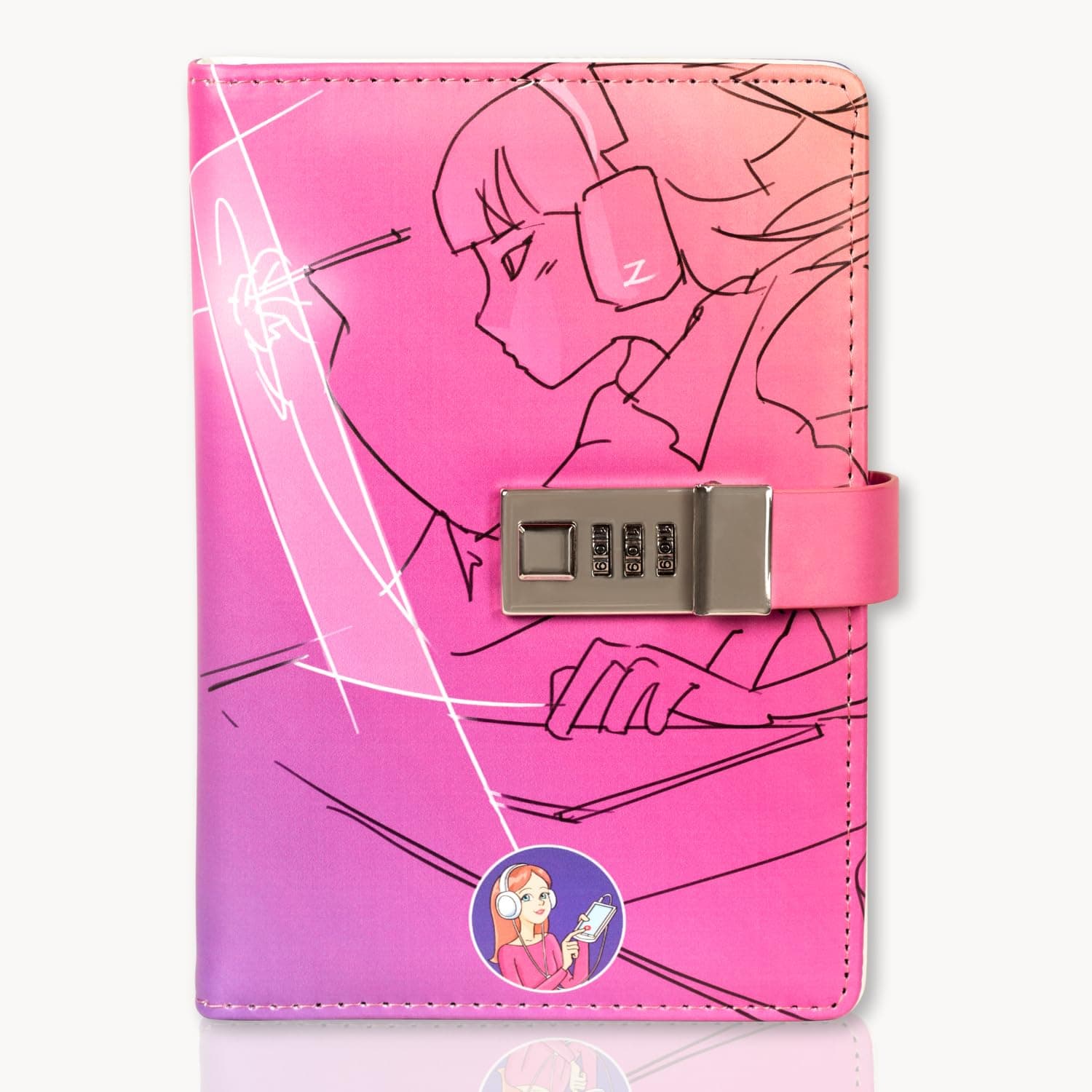 MSA Official Diary with Lock Leather Diary Journal with Combination Lock Adults Locked Journal with Bookmark Pen Holder Personal Password Lockable Notebook Hardcover Agenda with Stickers