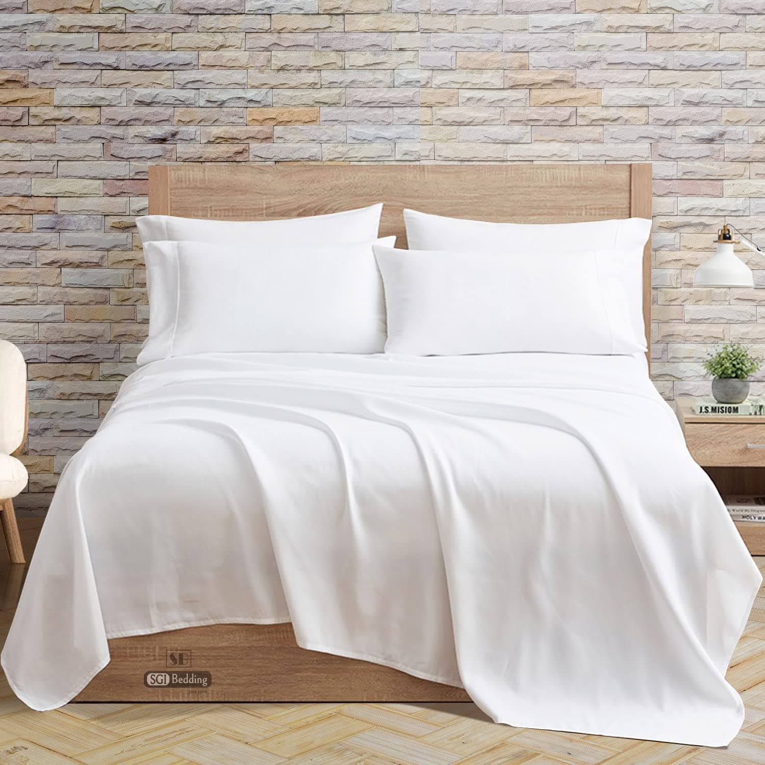 SGI 400 TC 100% Egyptian Cotton Bed Sheets, Luxurious Soft for Premium Hotel Quality 4Pc Sheet Set - 1 Fitted Sheet, 1 Flat Sheet & 2 Pillowcase 15" inch Deep Pocket (Queen, White Solid)