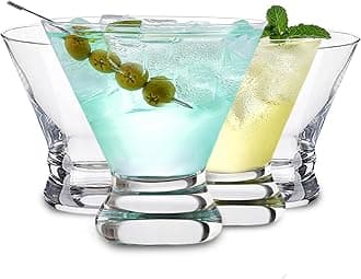 Qipecedm Martini Glasses Set of 4 (USA MADE), Crystal Cocktail Glasses 8 Ounces, Martini Glasses, Hand Blown Stemless Cocktail Glasses for Bar, Martini, Cosmopolitan, Manhattan, Gimlet, Brandy