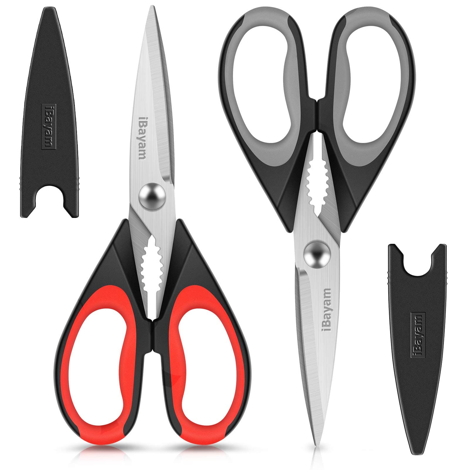 Kitchen Scissors All Purpose Heavy Duty 2 Pack with Protective Sheath, Stainless Steel Shears Kitchen Utensils Set for Cutting Food Cooking Meat Poultry Dishwasher Safe Soft Comfort-Grip