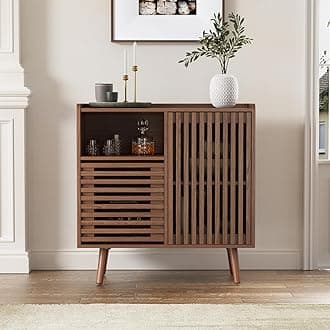 Buffet Cabinet with Storage, 31.5" Buffet Table with Storage, Mid-Century Sideboard Coffee Bar Cabinet with Silding Door for Living/Dining Room, Kitchen, Hallway, Walnut