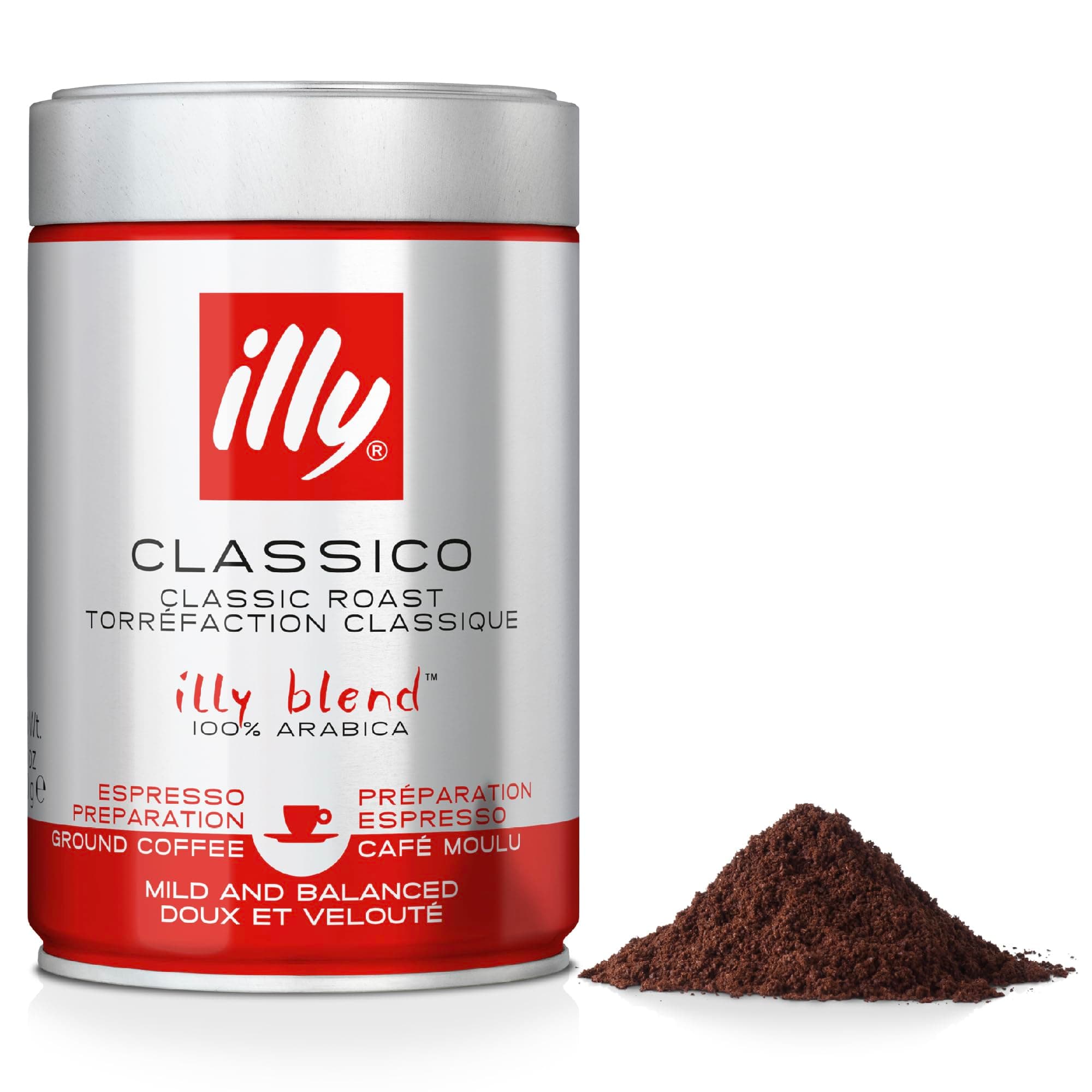 illy Classico Ground Coffee, Medium Roast, 100% Arabica, Suitable for Espresso, Moka Pot, Cafetiere & Filter Coffee, 250g Tin