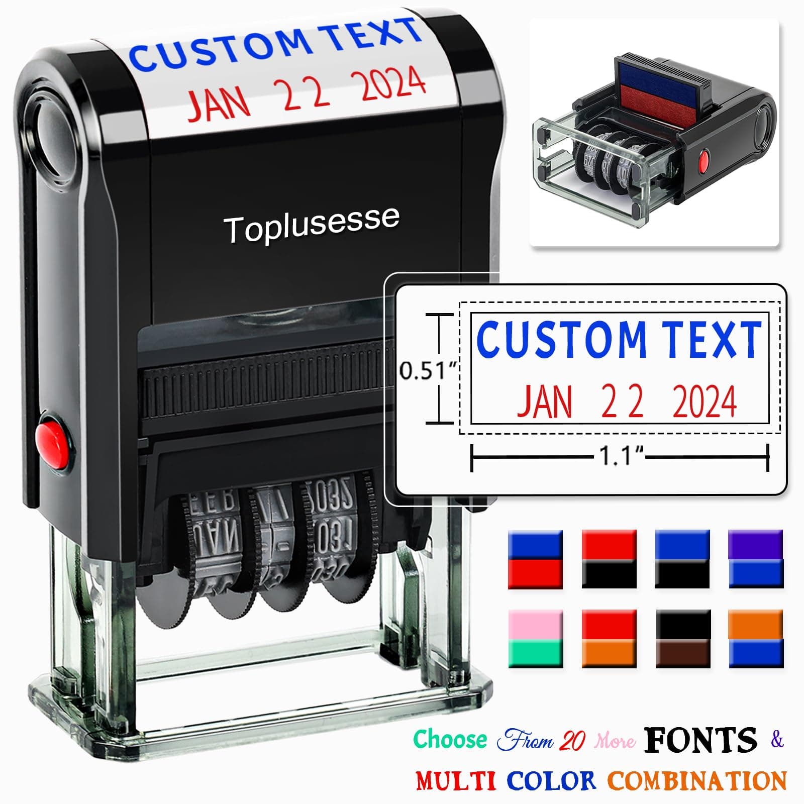 Personalized Date Stamp Self Inking Signature Office Custom Text Stamp with Date Phrase Stamp 1 Line Custom Text Office Supplies 2-Color Date Stamp