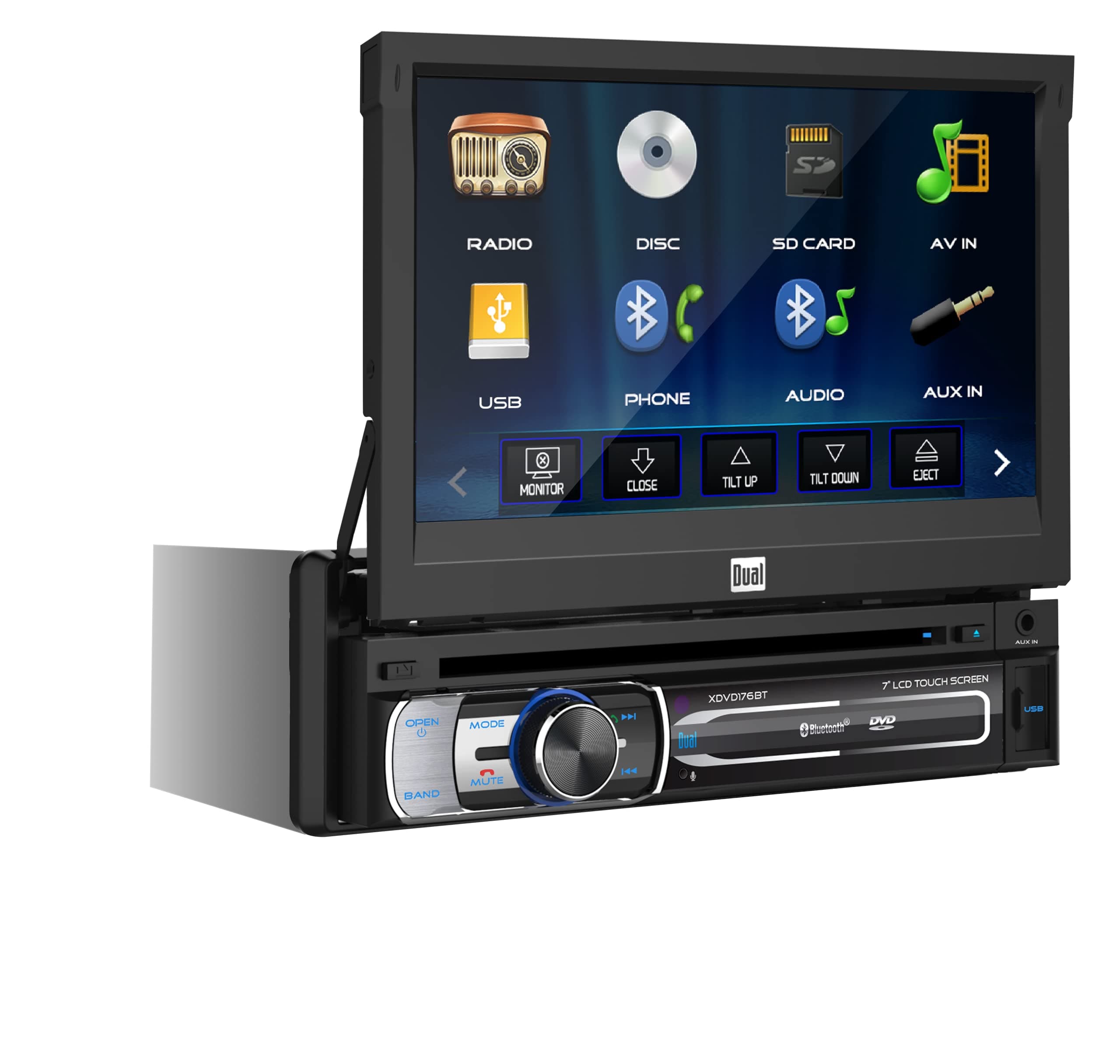 Dual Electronics XDVD176BT 7-Inch Single-DIN in-Dash DVD/CD Receiver with Bluetooth
