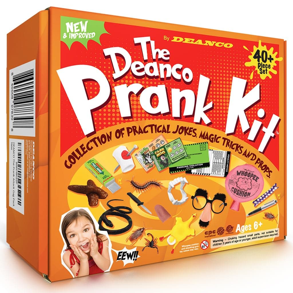 DEANCO Prank kit - 40 + Piece Set - Gags & Practical Joke Toys - Prank Stuff for April Fools - Ultimate Practical Jokes - Toys for Boys 8-10