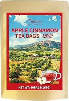 TeeLux Apple and Cinnamon Tea Bags 60 Count, Vegan, Aromatic, Caffeine Free, Fruit and Herbal Tea, for Hot or Iced Tea, Biodegradable Tea Bags