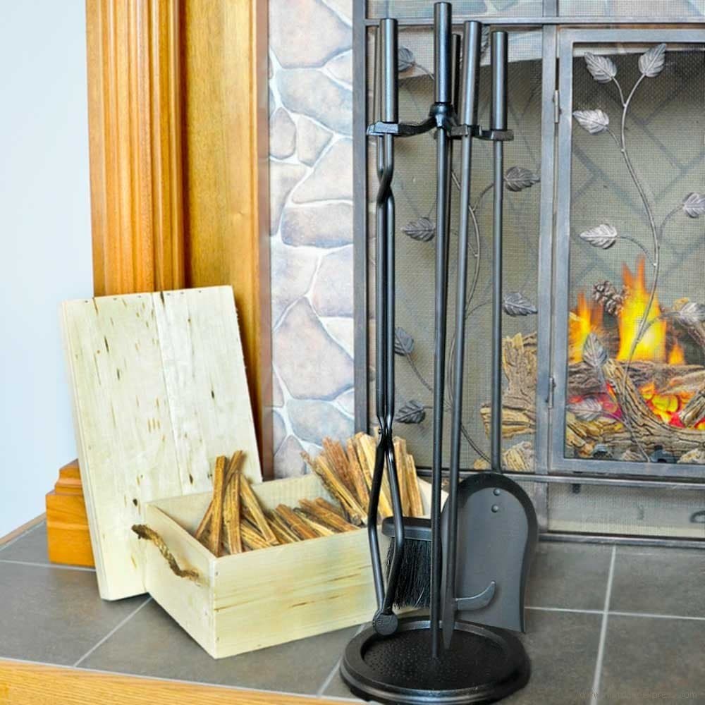 5 Piece Black Wrought Iron Fireplace Tool Set
