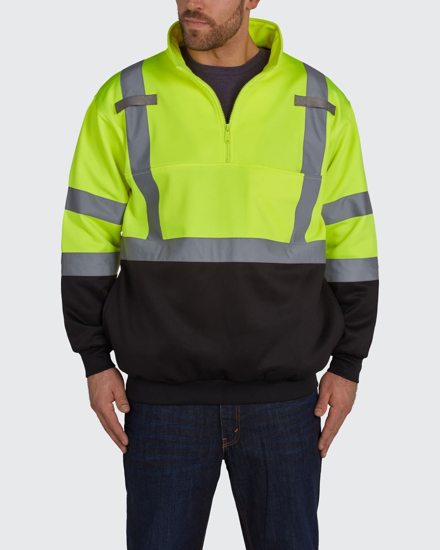 Utility Pro UPA542-XL Polyamide High-Vis 1/4 Zip Pullover with Dupont Teflon fabric protector,BlackYellow,X-Large