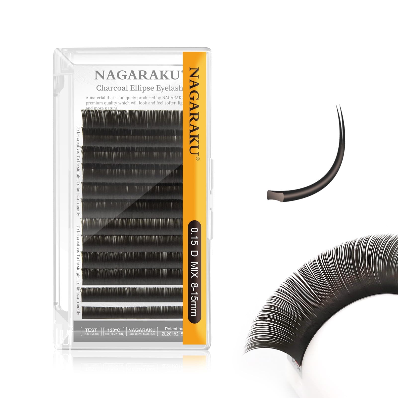 NAGARAKUEllipse Flat Eyelash Extension Professional Double Split Tip Individual False Lashes Supplies Eye Lashes Semi-Permanent U-shaped Design Charcoal More Softer 12 Rows(0.15mm D Curl 8-15mm)