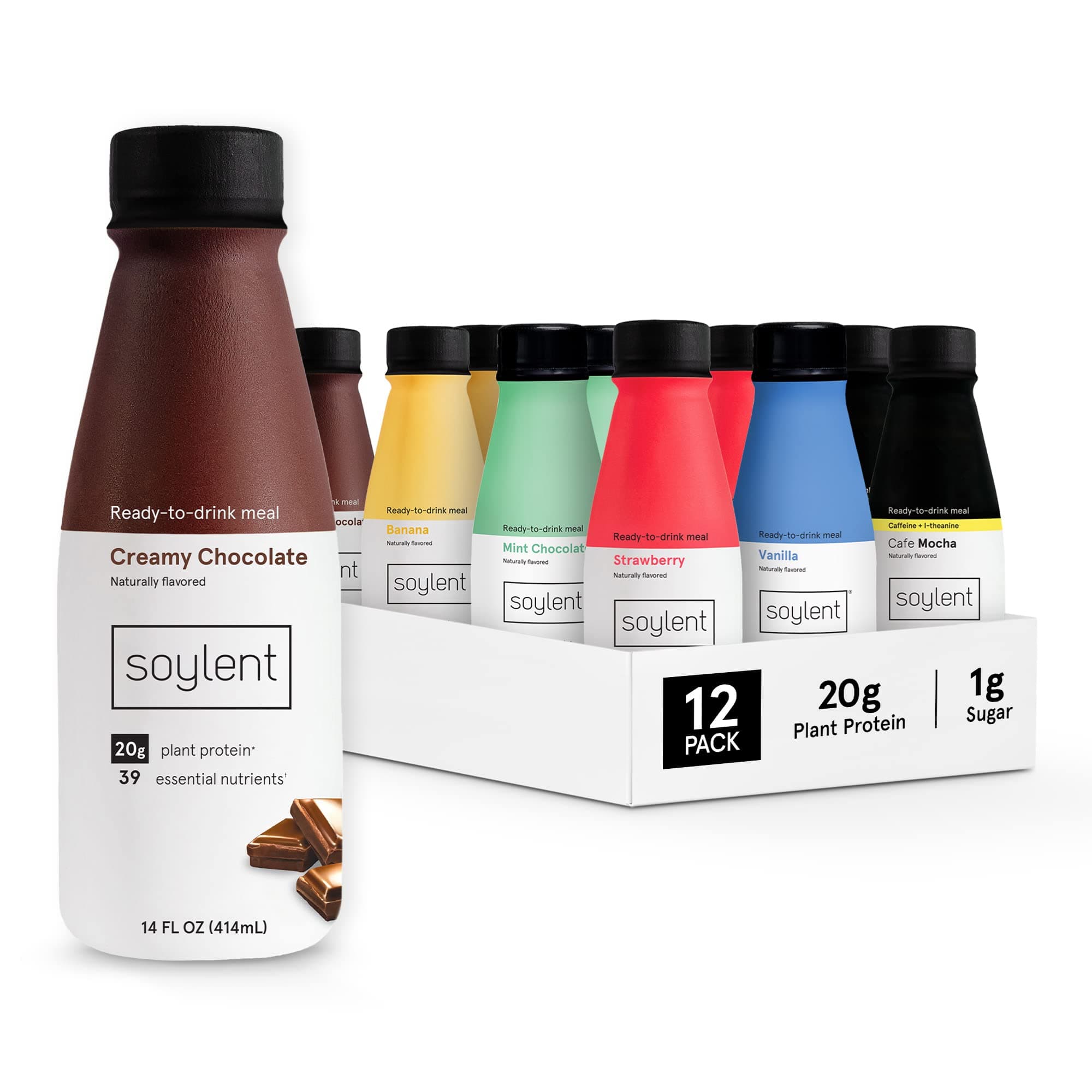 Soylent Meal Replacement Shake, Sampler Pack, Contains 20g Complete Vegan Protein, Ready-to-Drink, 14oz, 12 Pack