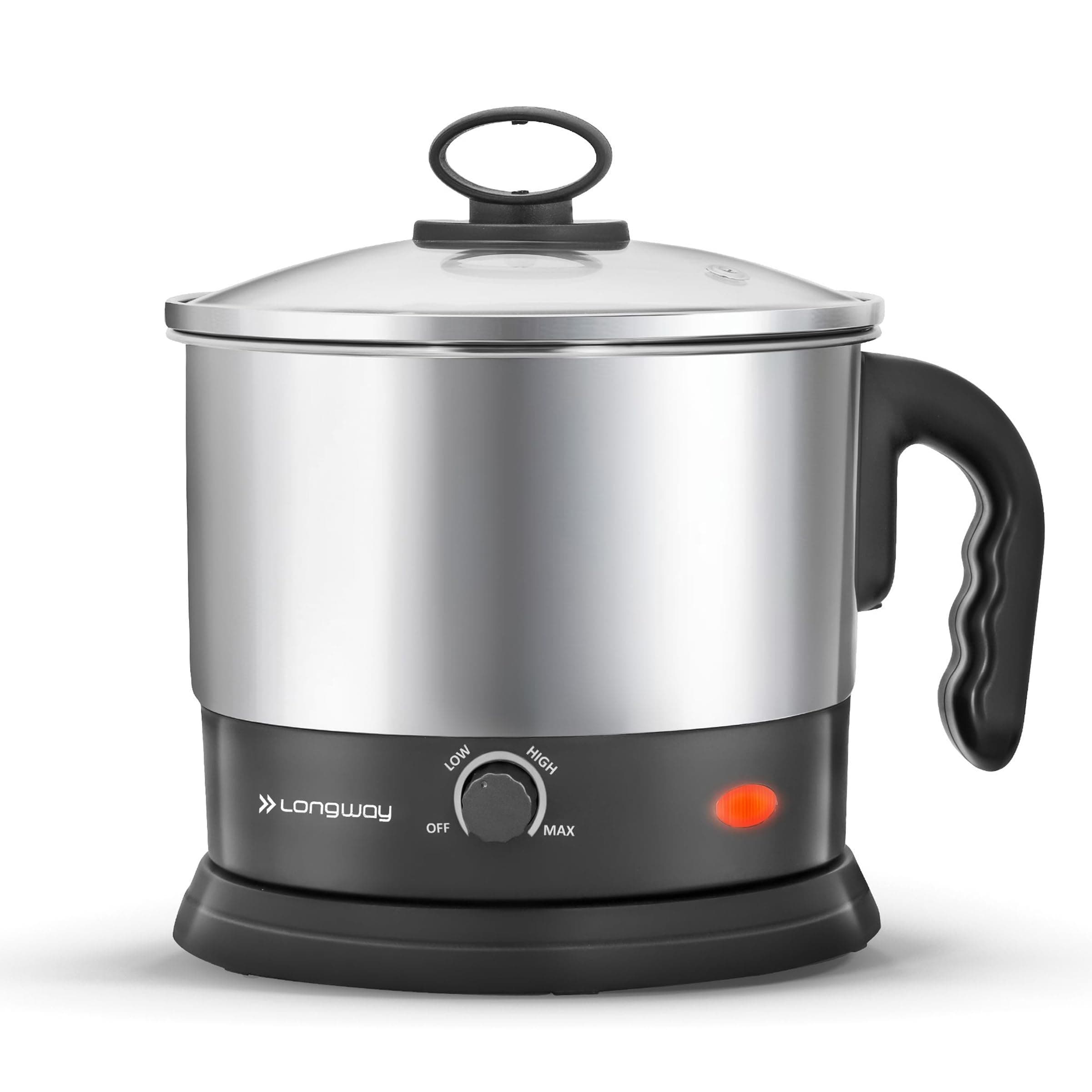 Longway Multipurpose Electric Kettle 1.5 litre, 3 Heating Modes Stainless Steel Body with Glass Lid, kettle for hot Water, Milk, Tea and Coffee, Noodles, Soup, Rice, Egg Boiling | Black & Silver