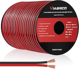 VIABRICO 16AWG 50FT Electrical Wire Cable 2 Conductors Red Black Cable Hookup LED Lighting Strips Flexible Wire Extension Cord 12 Gauge Copper Clad Aluminum Copper Wire 12V/24V DC Cable