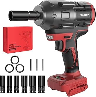 YEARTOP Cordless Impact Wrench for 18V Battery, 900Ft-lbs(1200N.m) Brushless Power Impact Driver, 1/2" High Torque Impact Gun with 4-Mode Speed, 6 Sockets, LED Work Light (Battery NOT Included)