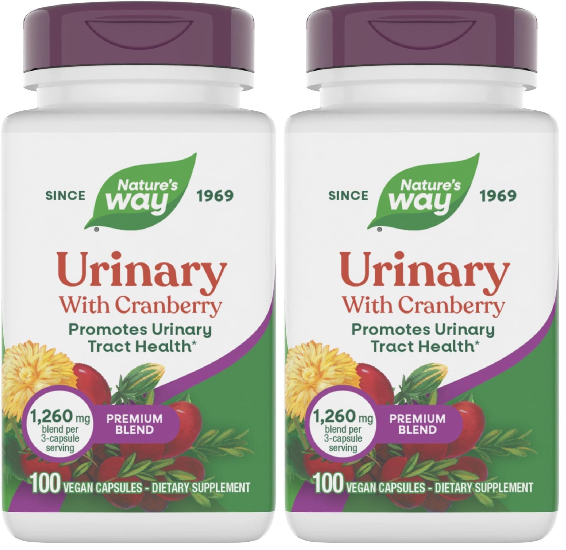 Premium Blend Urinary with Cranberry, 1,260 mg per Serving, 100 Caps (Pack of 2)