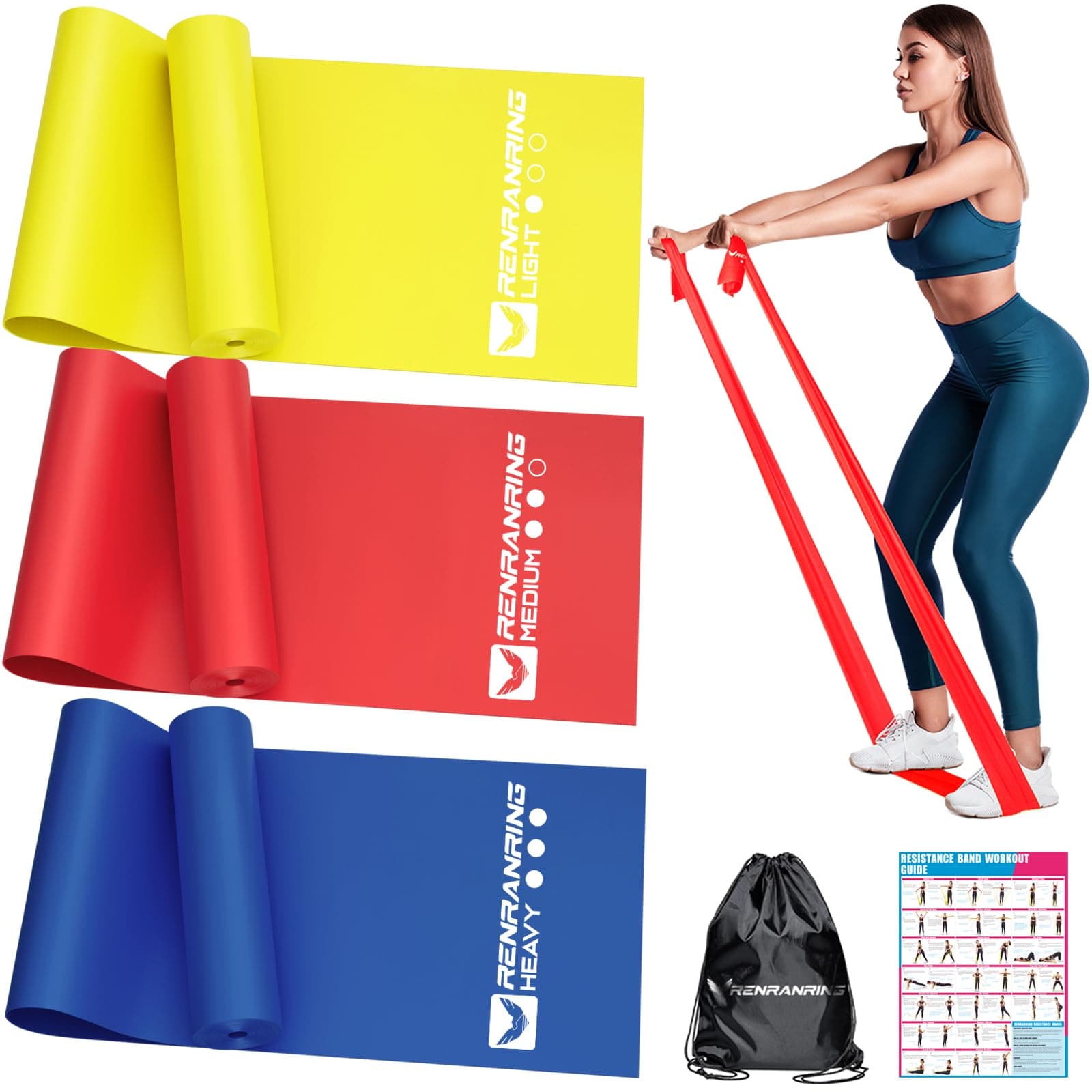 RENRANRING Resistance Bands for Working Out, Exercise Bands for Physical Therapy, Stretch, Recovery, Pilates, Rehab, Strength Training and Yoga Starter Set