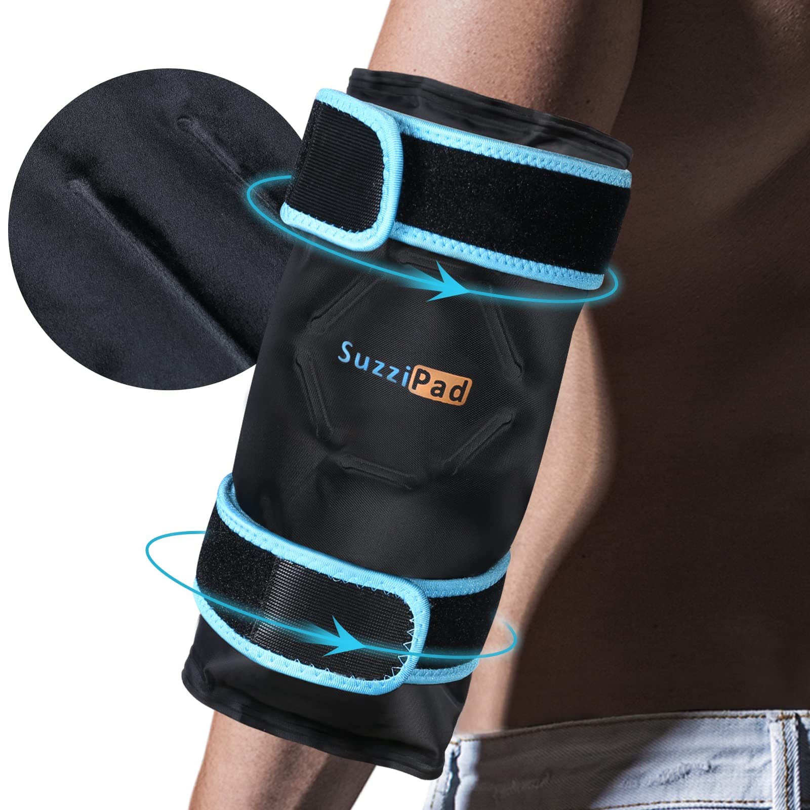 Elbow Ice Pack for Injuries with Double-Sided Fabric Cover, Wearable Ice Elbow Wrap with Cold Compress, Pain Relief for Forearm, Tennis Elbow, Golfers Elbow, Bursitis and Sport Injuries