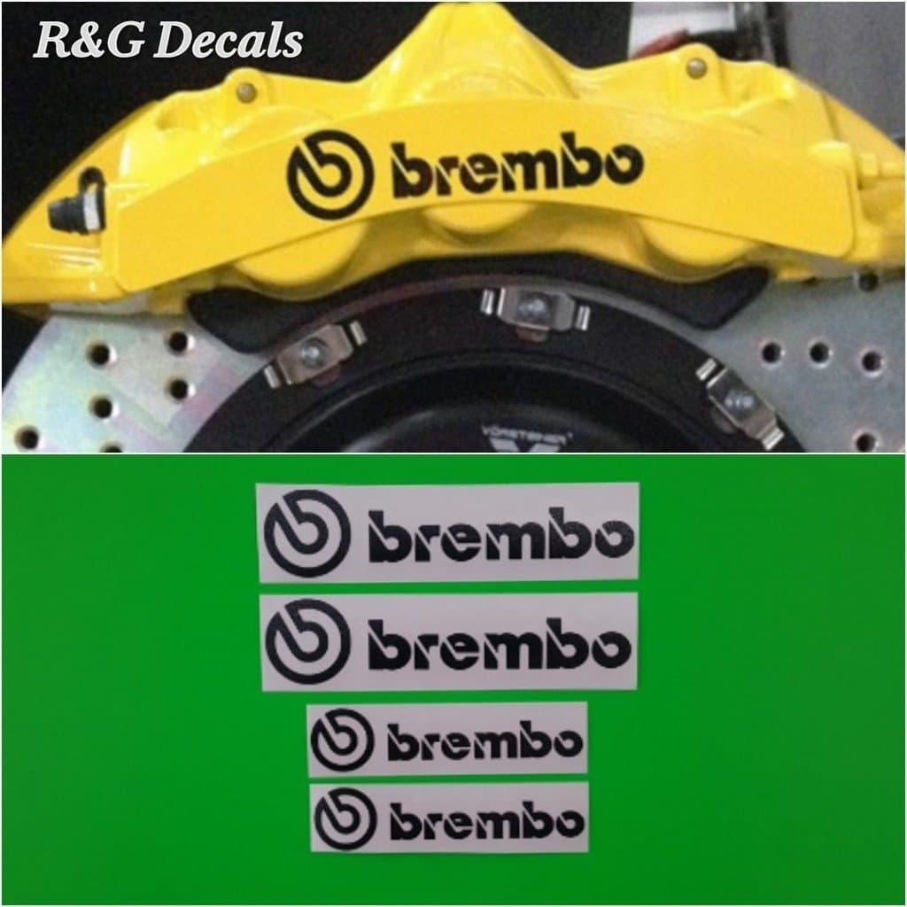 R&G Brembo 6 Piston & 4 Piston High Temp Brake Caliper Decal Sticker Set of 4 Decals + Instructions + Decal Surface Preparation Solution (Black)