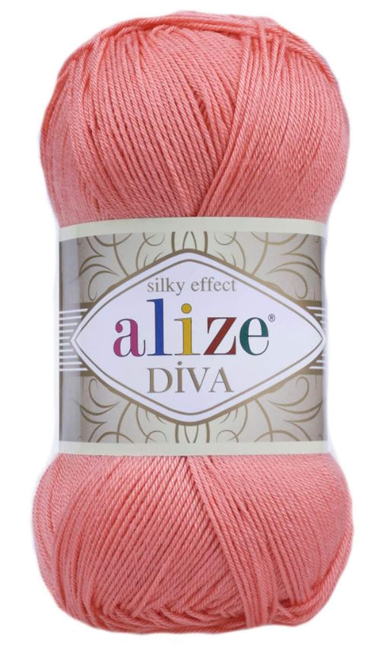 Alize Diva Silk Effect 100% Microfiber Acrylic Yarn 1 Ball skeins 100gr 383yds Color (619 - Coral)