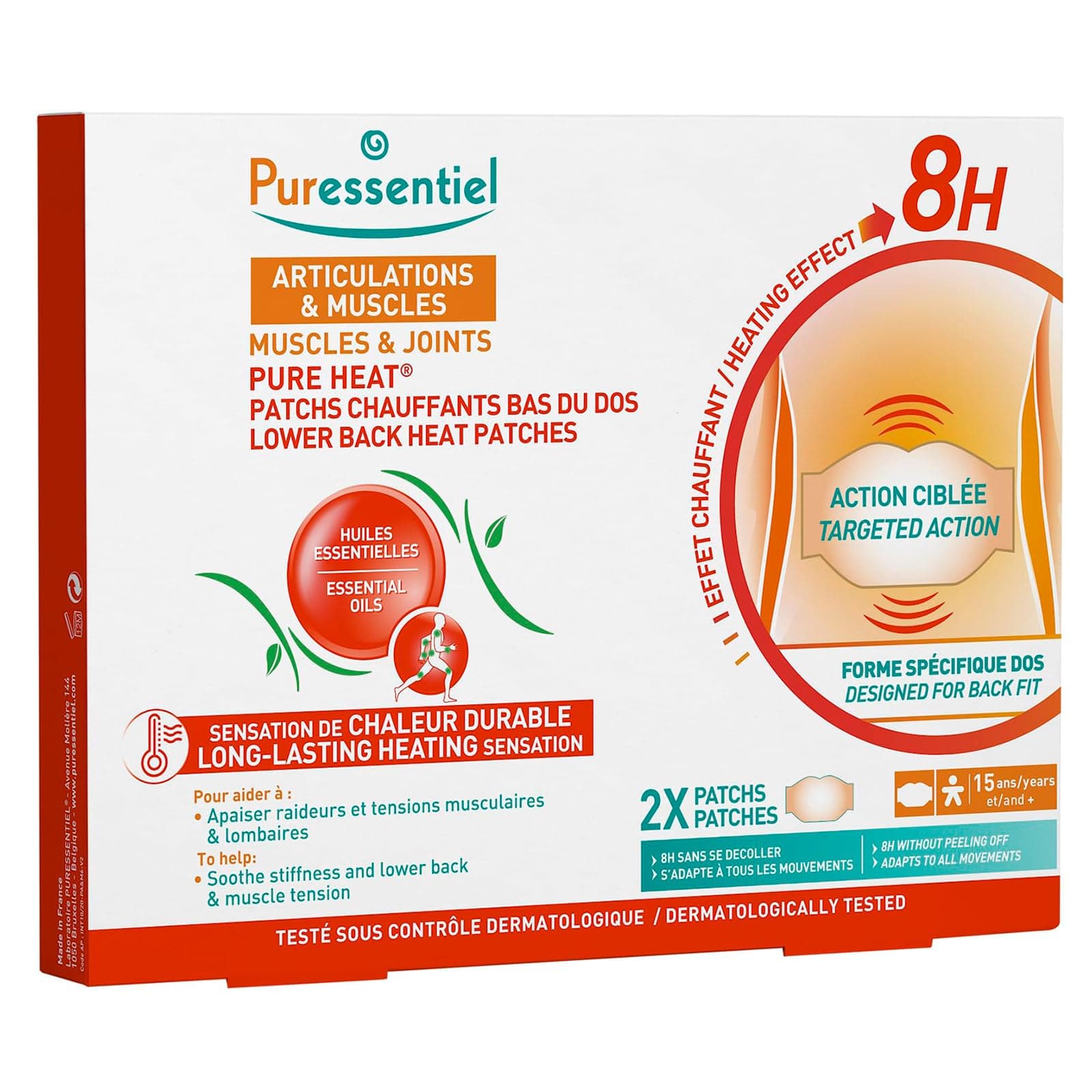 Lower Back Heat Patches - Flexible Heating Pad with Essential Oils for Backache Relief - Odourless, Long-Lasting Heat - 2 Pc