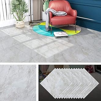 Livelynine 16-Sheet Light Grey Peel and Stick Floor Tile Waterproof 12X12 Vinyl Flooring Tiles for Kitchen Self Adhesive Floor Tiles Sticky Bathroom Flooring Laminate Linoleum Bedroom Renter Friendly