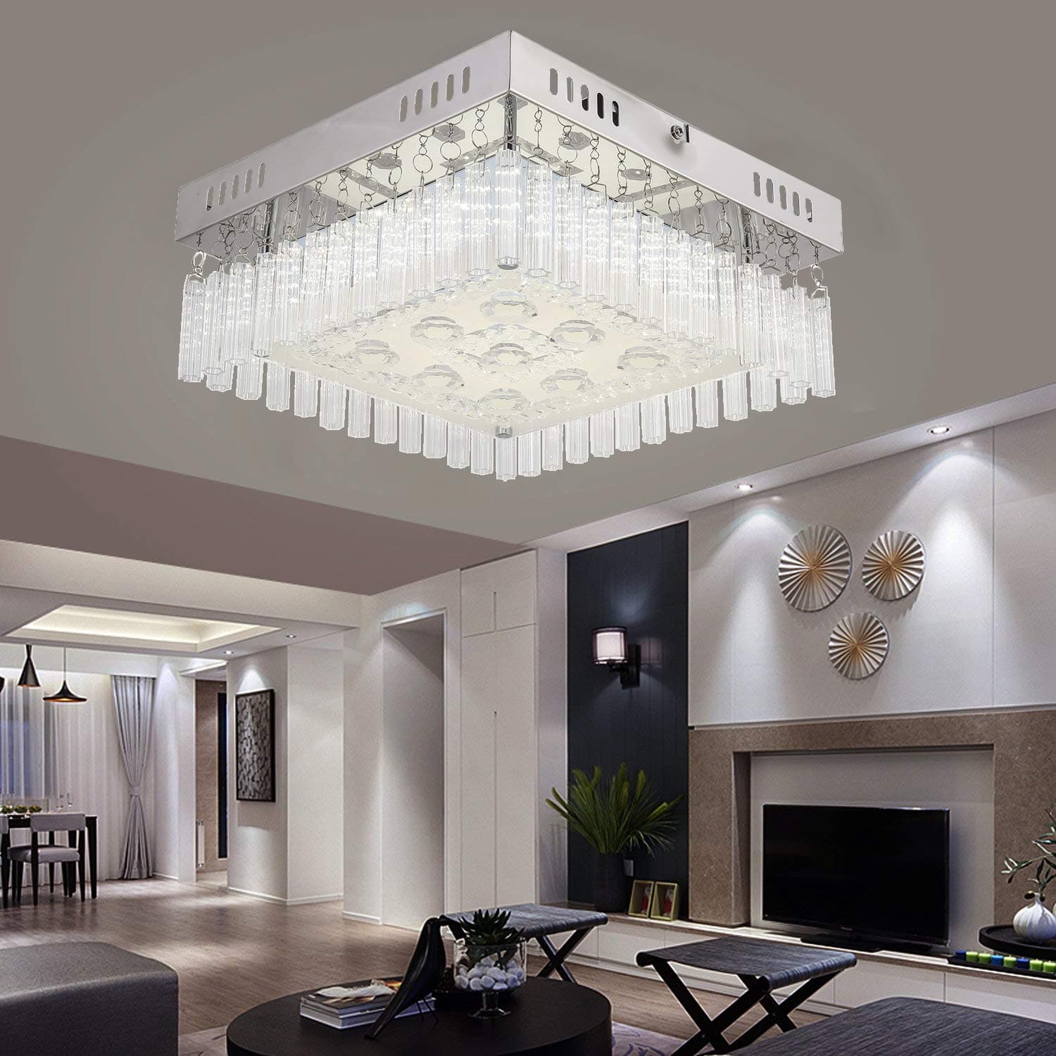 LED Chandeliers Ceiling Lights with K9 Crystal Modern Luxurious Ceiling Light Fittings for Living Room Bedroom Dining Room Hallway 1440lm 4000K Daylight White [Energy Class A+++]