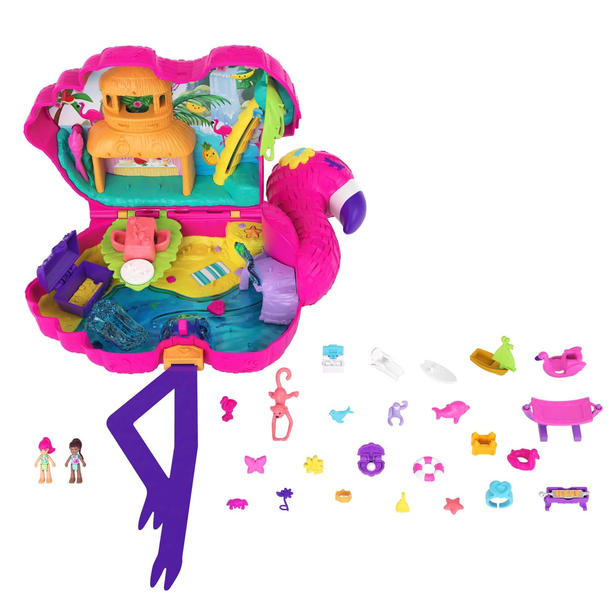 Mini Toys | Large Compact Playset with 2 Micro Dolls and Accessories | Flamingo Party | Travel Toys and Gifts for Kids​​​​