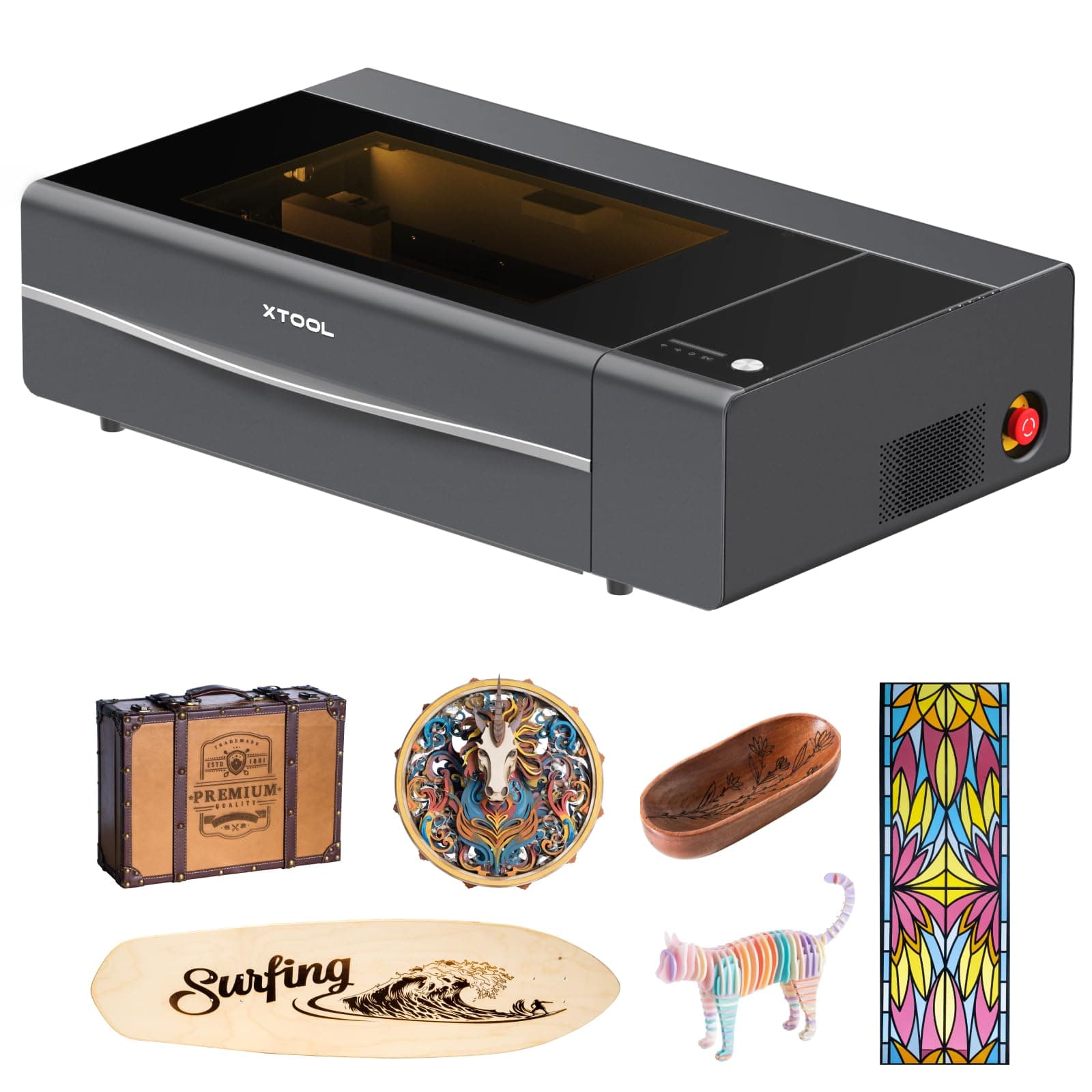 xTool P2 55W CO2 Laser Cutter, Smart Desktop CO2 Laser Engraver and Cutter Machine, Dual Smart 16MP Cameras, Curved Surface Engraving, Create with Wood and Metal Acrylic Glass Fabric Leather (Gray)