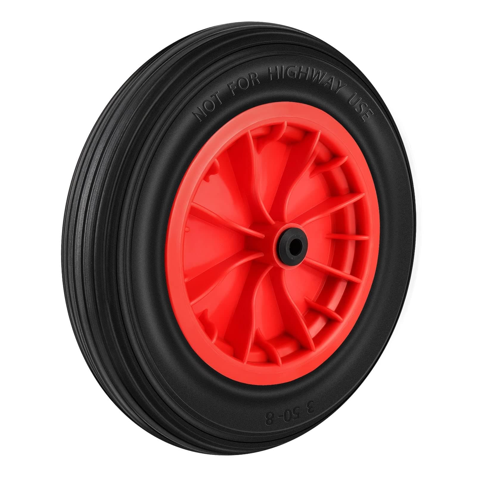 CROWNSHOP 14" Wheelbarrow Wheel PU Puncture Proof Solid 3.50-8 Wheel Solid Tyre Rim Tyre Heavy Duty Replacement Tire for Garden Trolley Barrow Go Cart (Red)