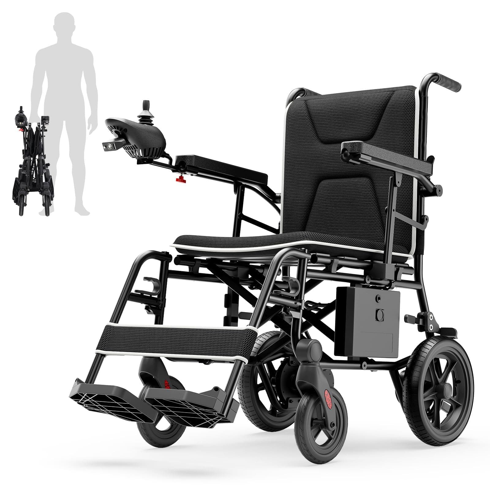 34lbs Lightweight Electric Wheelchair for Adults, 500W Foldable Electric Wheelchairs with 220 lbs Capacity, 12Ah 12.5 Miles All Terrain Power Wheelchair for Home, Hospital, Nursing Home, Park