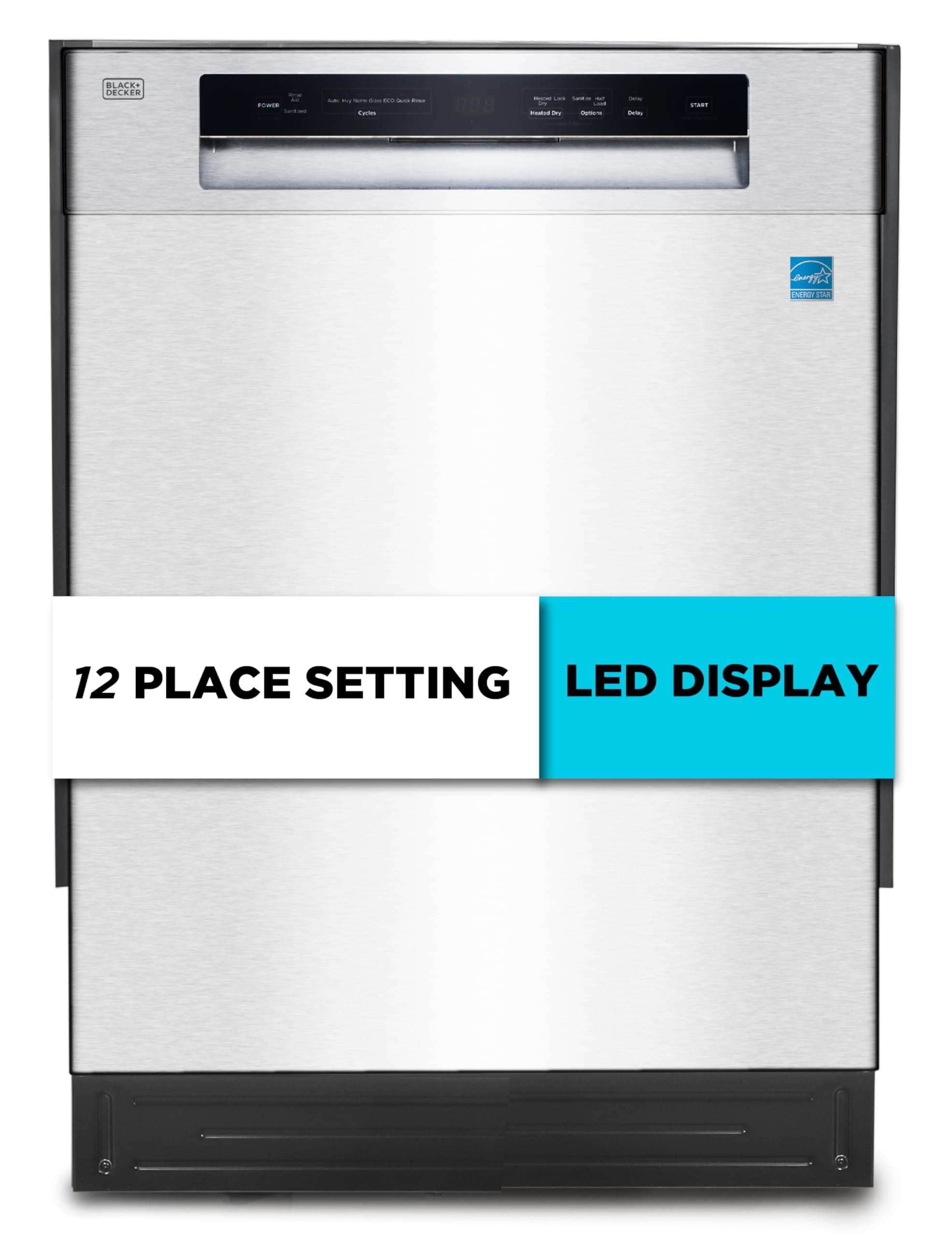 24" Built-In Dishwasher, 12-Place Setting Capacity with Stainless Steel Tub, Dish Washer with 5 Wash Programs and Smart Wash Cycle, ENERGY STAR Certified, BDW100MS, Stainless Steel