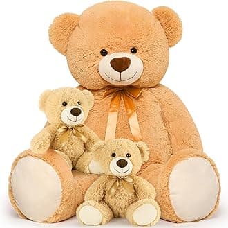 MorisMos 39" Giant Teddy Bears with Babies, Large Mom and 2 Baby Bears for Baby Shower, Big Stuffed Plush for Kids, Brown