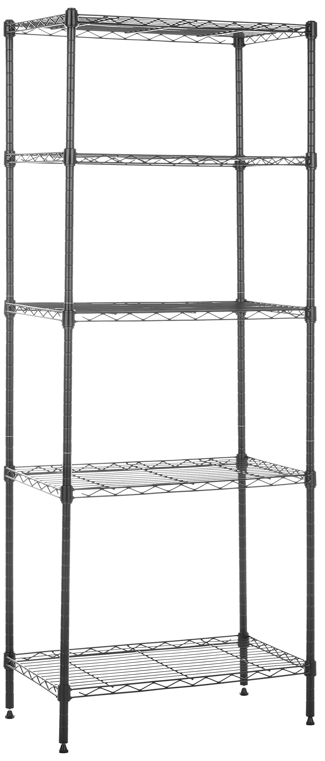 Amazon Basics 5-Shelf Narrow Storage Unit With Height Adjustable Shelves & Levelling Feet, Black, 60.1cm x 35.6cm x 152.4cm, No Wheels