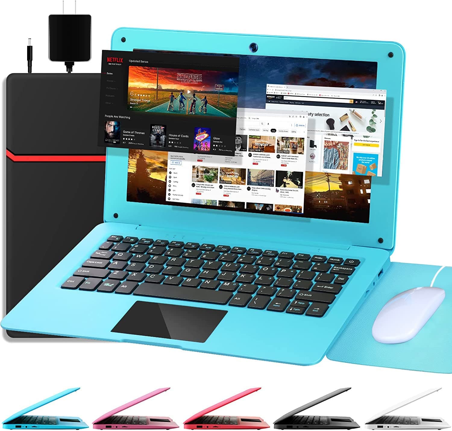G-Anica Laptop Computer(10.1 inch), Quad Core Powered by Android 12.0, Netbook Computer with WiFi, Webcam and Bluetooth, Mini Laptop with Bag, Mouse, and Mouse Pad for Kids and Adults(Blue)