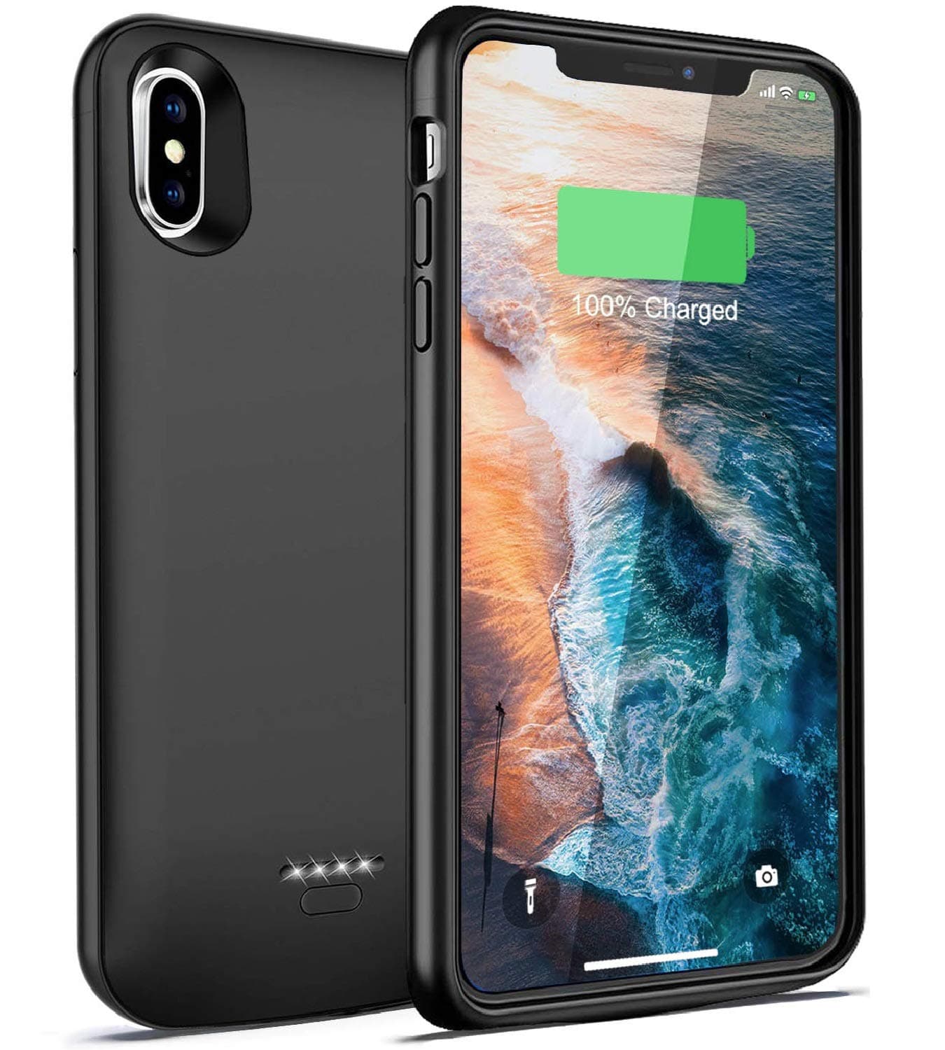 iPhone X / Xs Battery Case, Slim Case Charger, Thin Rechargeable Battery Case Protective for iPhone Xs / X, Best Extended Portable Charging Case Compatible Headphone, 4000mAh by iBatrycas (Black)