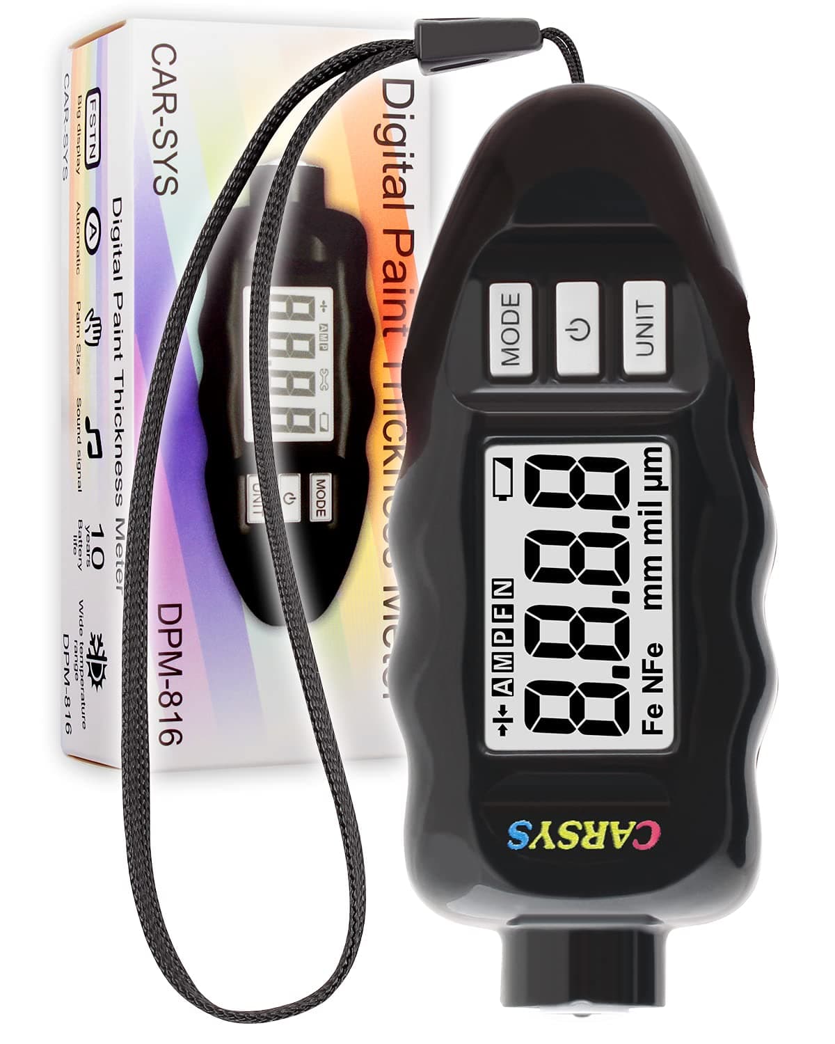 Paint Thickness Gauge DPM-816 Pro | Coating Depth Meter for Car | LCD with backlight | Range 0-3500 um | Fast & Accurate | Resolution 1 um | Ferrous, Non-ferrous (Black)