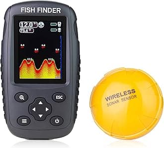 - Portable Rechargeable Fish Finder Wireless Sonar Sensor Fishfinder Depth Locator with Fish Size, Bottom Contour, Color LCD Display