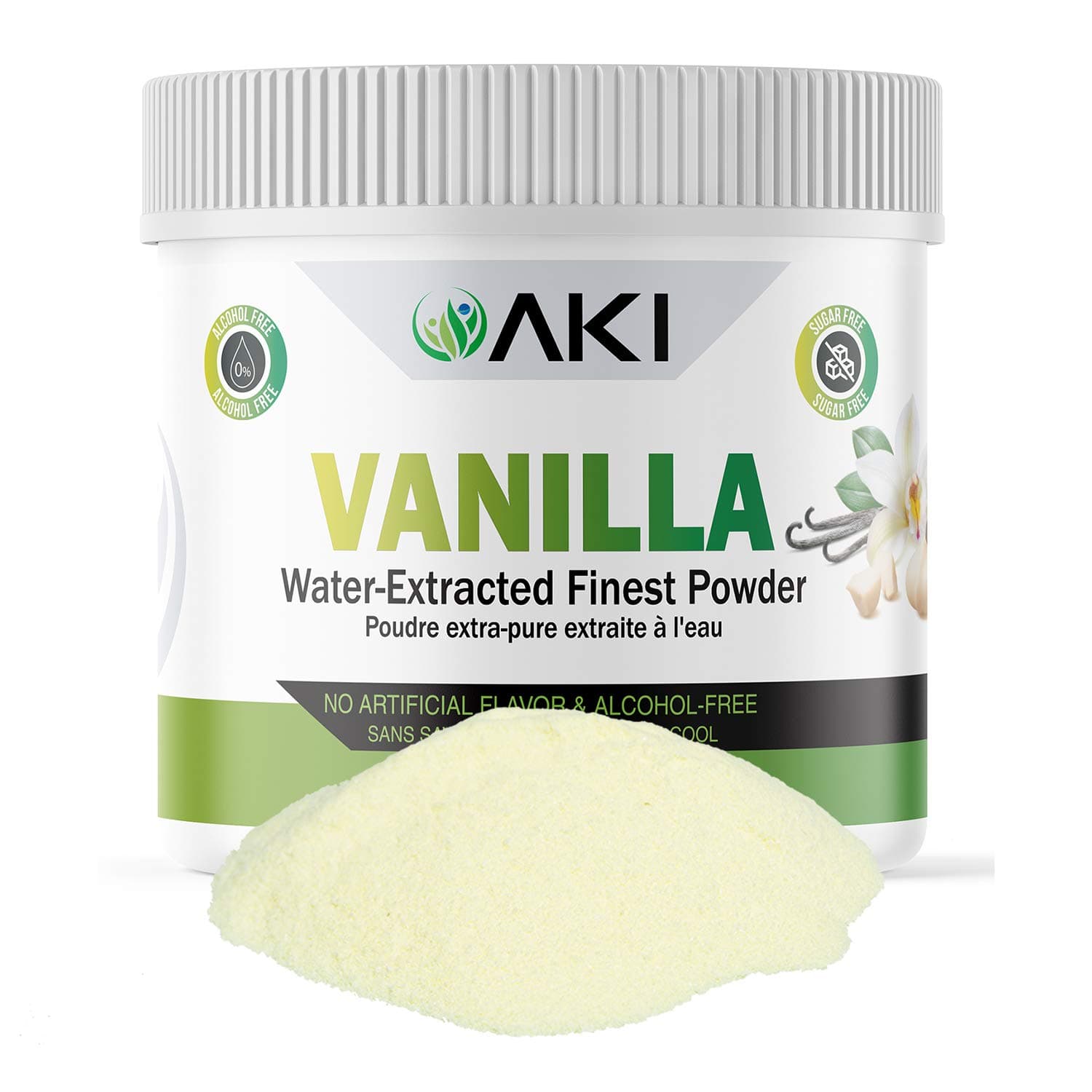Aki Fine Vanilla Powder Extract From Beans (5.29oz/150g) - Water Extracted Powder Ideal For Baking, Cooking Flavoring - Delicious Vanilla Flavor & Easy to Add in Smoothies & Coffee, Non-GMO & Alcohol-Free