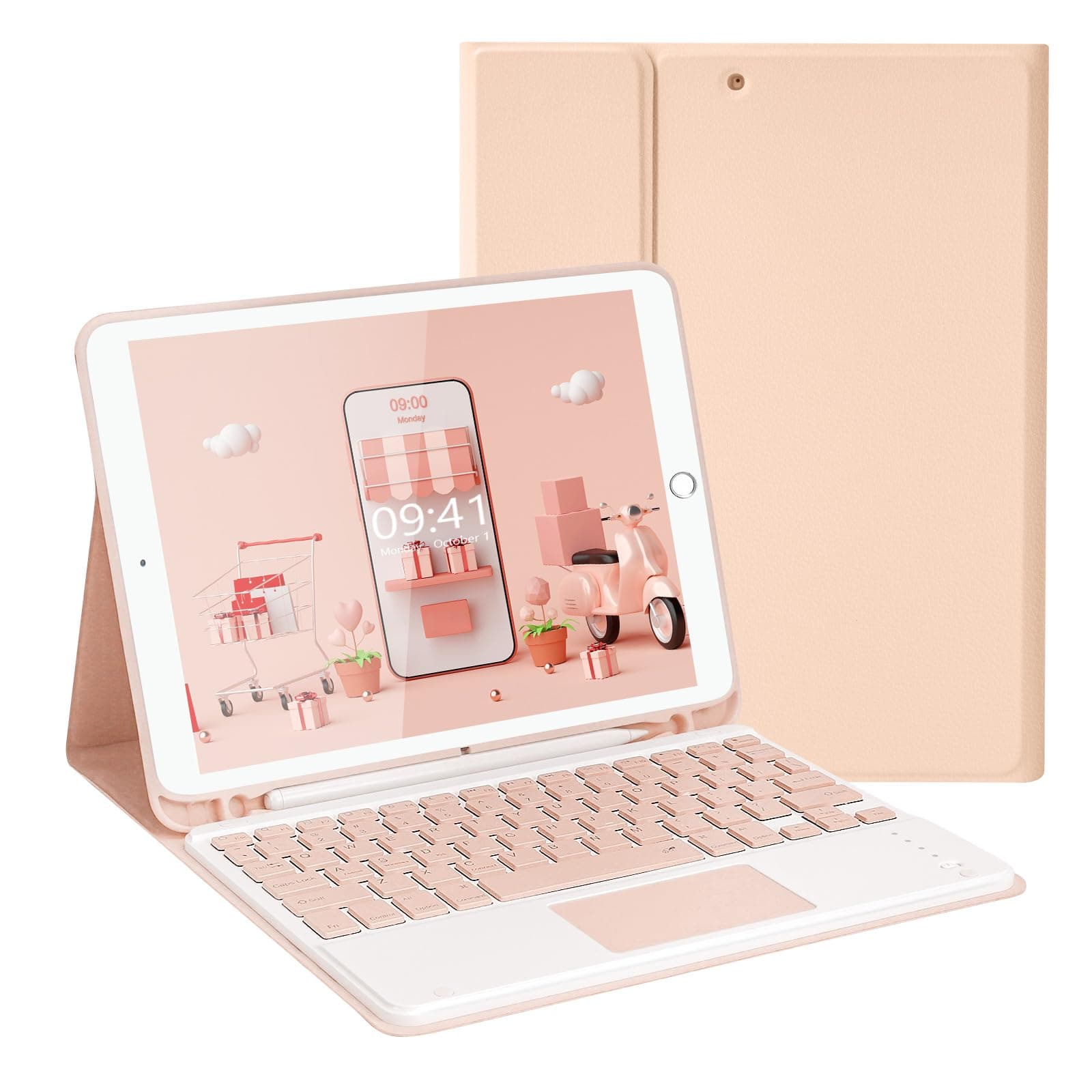 LAMA Wireless Keyboard Case with Touchpad for iPad 10.2" 9th 8th 7th Generation, Detachable Bluetooth Keyboard with Pencil Holder for iPad 10.2 Inch/iPad Air 10.5"(3rd Gen)/iPad Pro 10.5 in, Pink