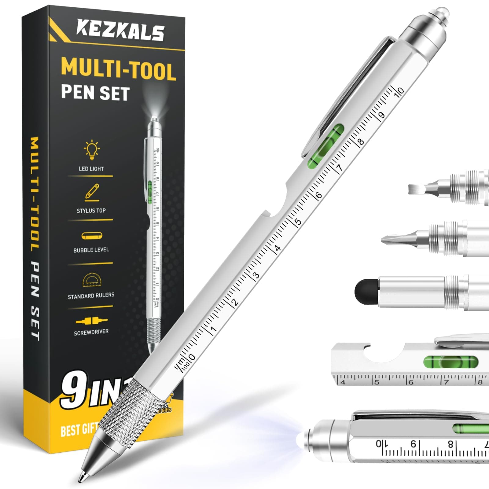 KEZKALS Easter Basket Stuffers, 9 in 1 Multitool Pen, Gifts for Men, Birthday Gifts for Men, Mens Gifts for Dad Boyfriend, Anniversary Graduation Gifts for Mens Who Have Everything, Father's Day Gifts