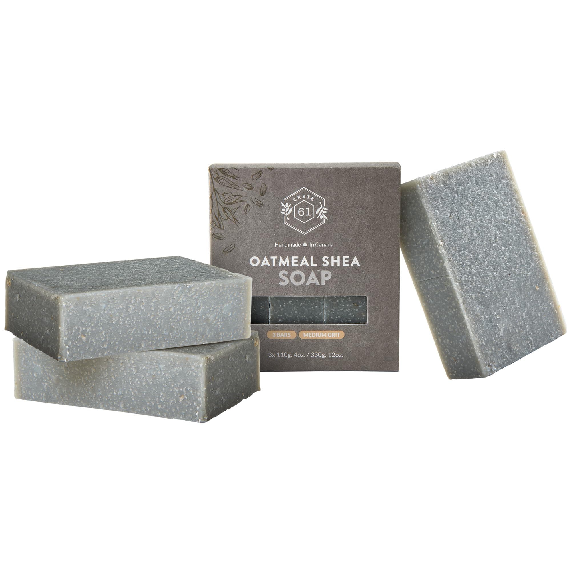 Handmade in Canada, Plant Based Cold Process Natural Bar Soap For Face & Body, w/Premium Essential Oils, For Men & Women 3 Pack (Oatmeal Shea (Unscented))