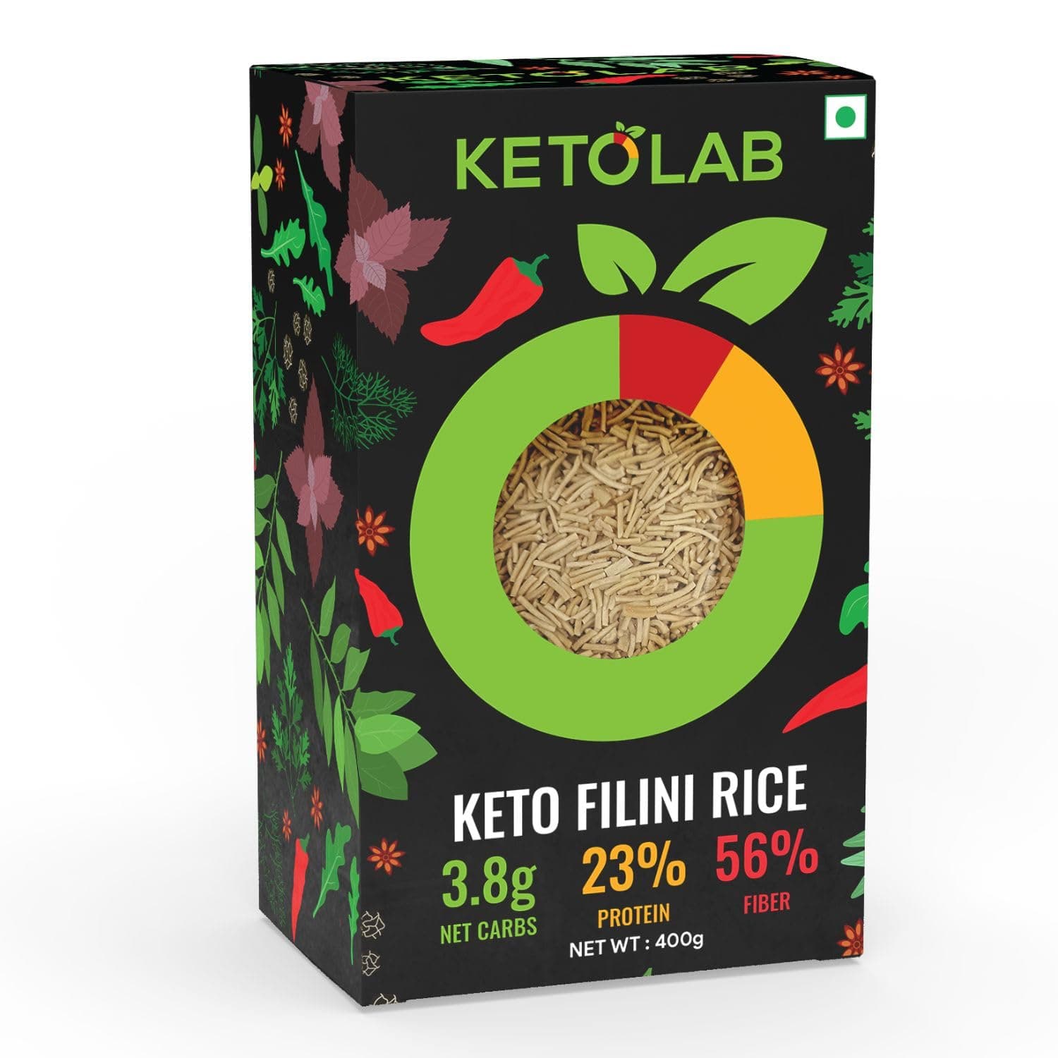 Ketolab Keto Orzo Rice, 400 Gms, 1 Pack, 3.5g Net Carb & 16g High Protein/Serving, Identical to Regular Rice, Ultra Low Carb, Pre-Biotic High Fibre, Low Glycemic Index(GI), For Keto Diet & Weight Loss
