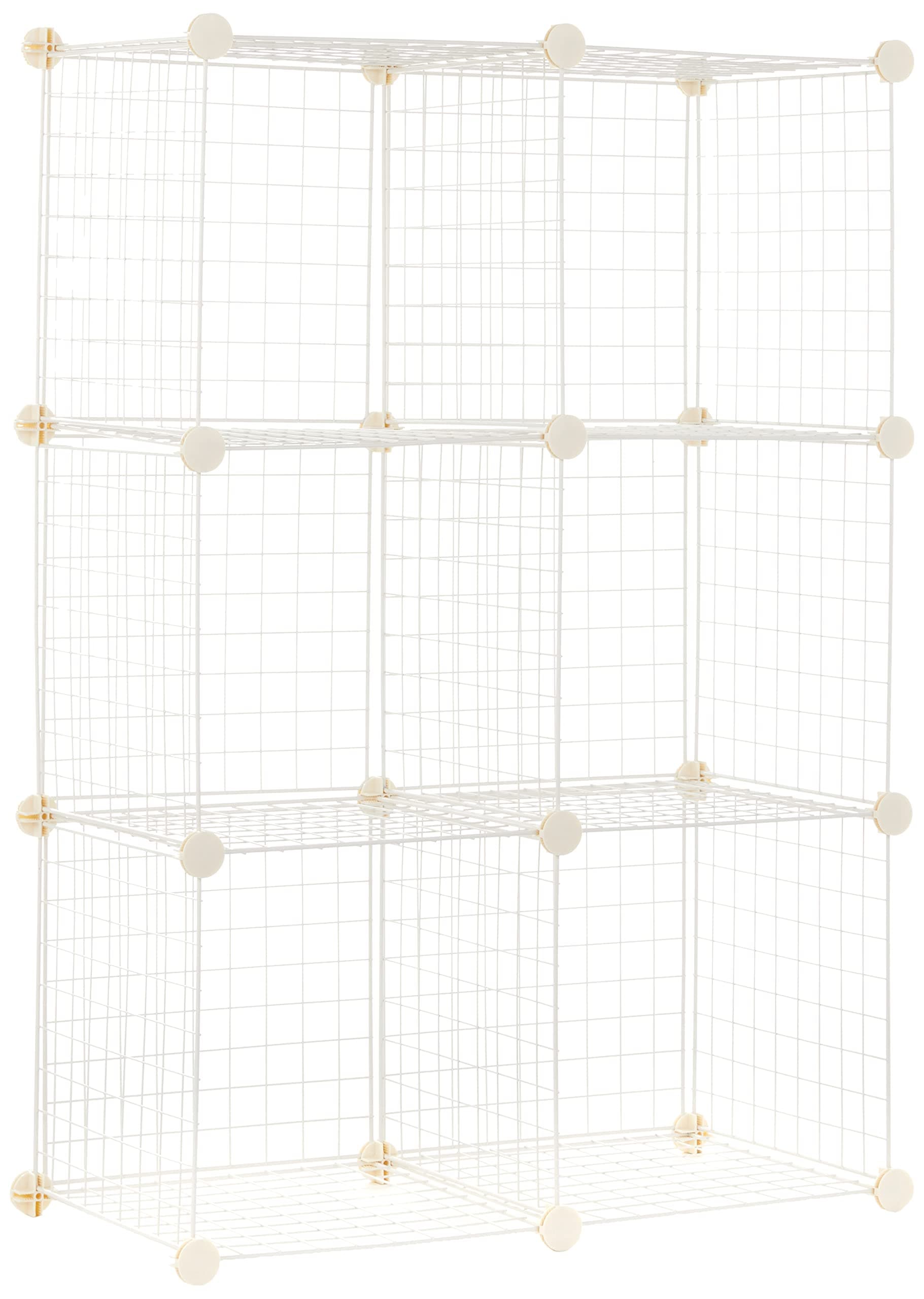 Amazon Basics 6 Cube Interlocking Storage Unit With Metal Wire Mesh, 60 Pounds / 27kg Shelf Maximum Weight Capacity, Off White, 37 cm D x 77 cm W x 114 cm H