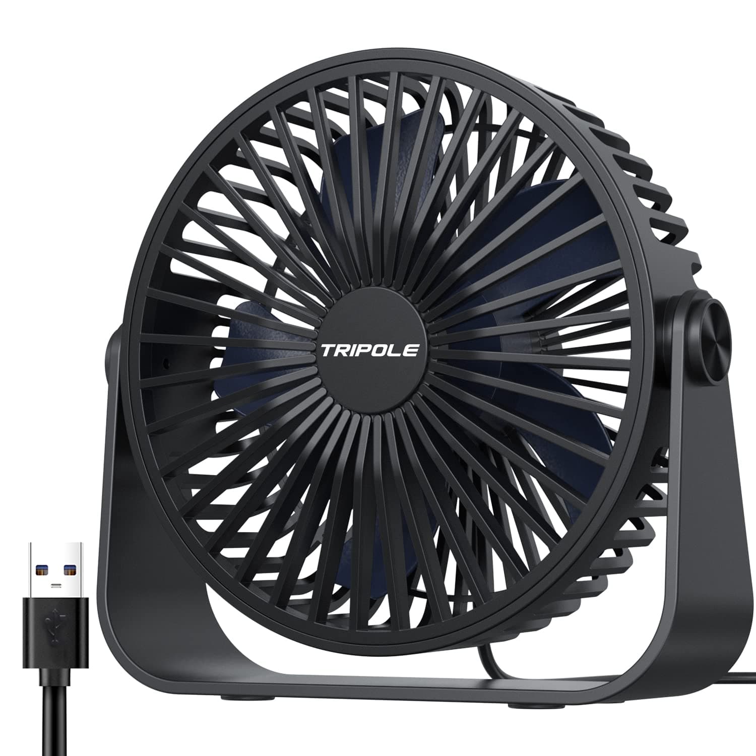 TriPole USB Desk Fan, 3 Speeds Adjustable Strong Wind Table Fan, 360° Rotation Mini Personal Fans, 5.5 Inches Portable Cooling Portable Fan for Desktop Office Home Bedroom Car Outdoor Camping, Black