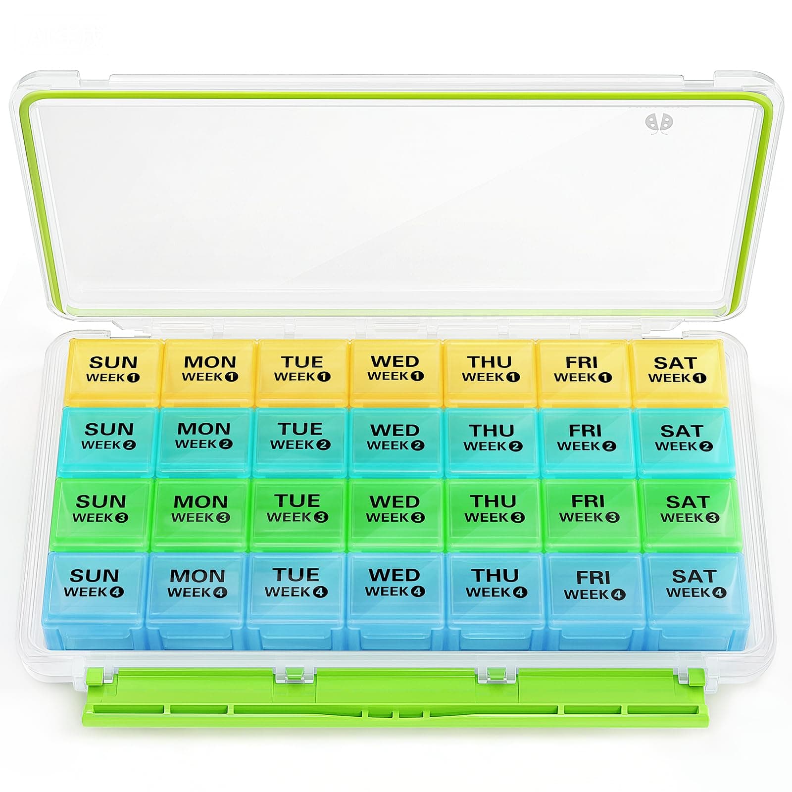 BUG HULL Monthly Pill Organizer, Moisture-Proof Large 28 Days Pill Box with Removable 4 Weeks Pill Case Rows, Medicine Pill Organizer, Travel Pills Organizer with One Month Pill Container for Vitamin