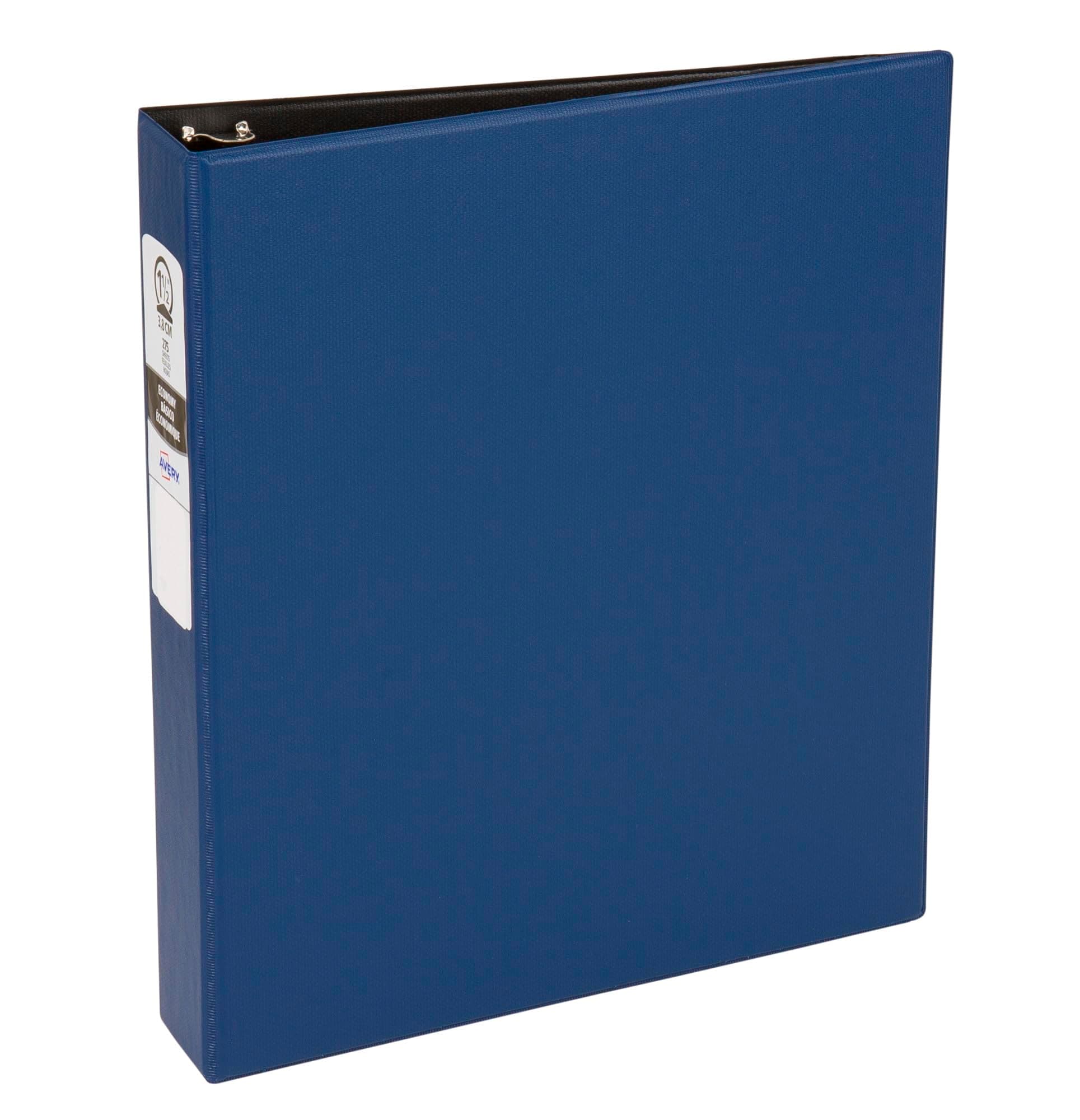 Avery Standard 3 Ring Binder, 1.5" Round Rings, 275-Sheet Capacity, 2.1 Inch Wide Spine, 1 Blue Binder, Ideal for Lightweight Organization and Occasional Referencing (03400)
